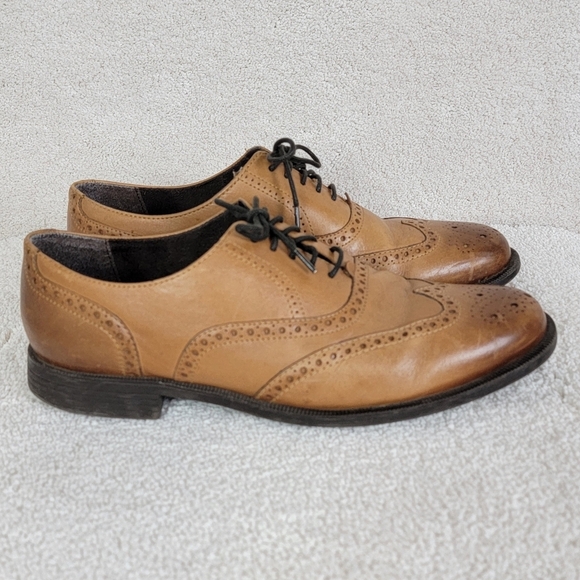 Cole Haan Men's Dustin Wingtip Oxford British Tan Leather Oxford Shoe Sz 10 - Picture 1 of 12